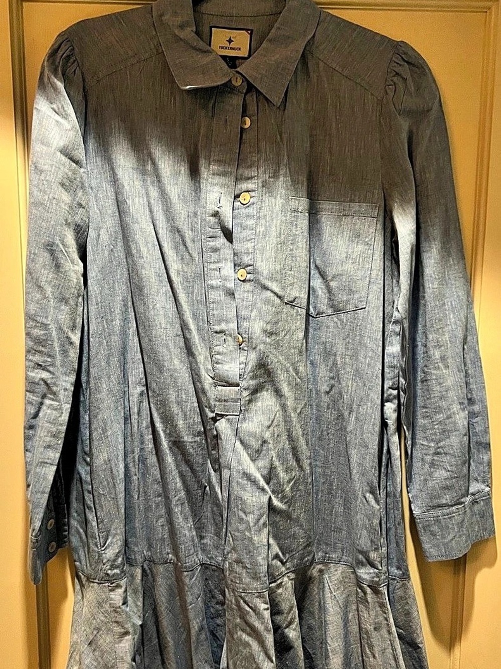 Tuckernuck Lightweight Denim Callahan Shirt Dress Long Sleeve Mini Dress in Blue